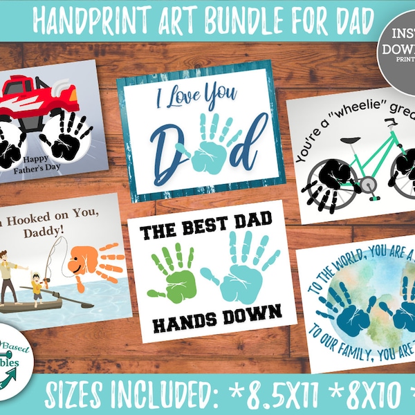 Father's Day Gift Handprint Art Fathers Day Craft for Kids Printable Handprint Craft Bundle Handprint Card for Dad Gift DIY Toddler Gift