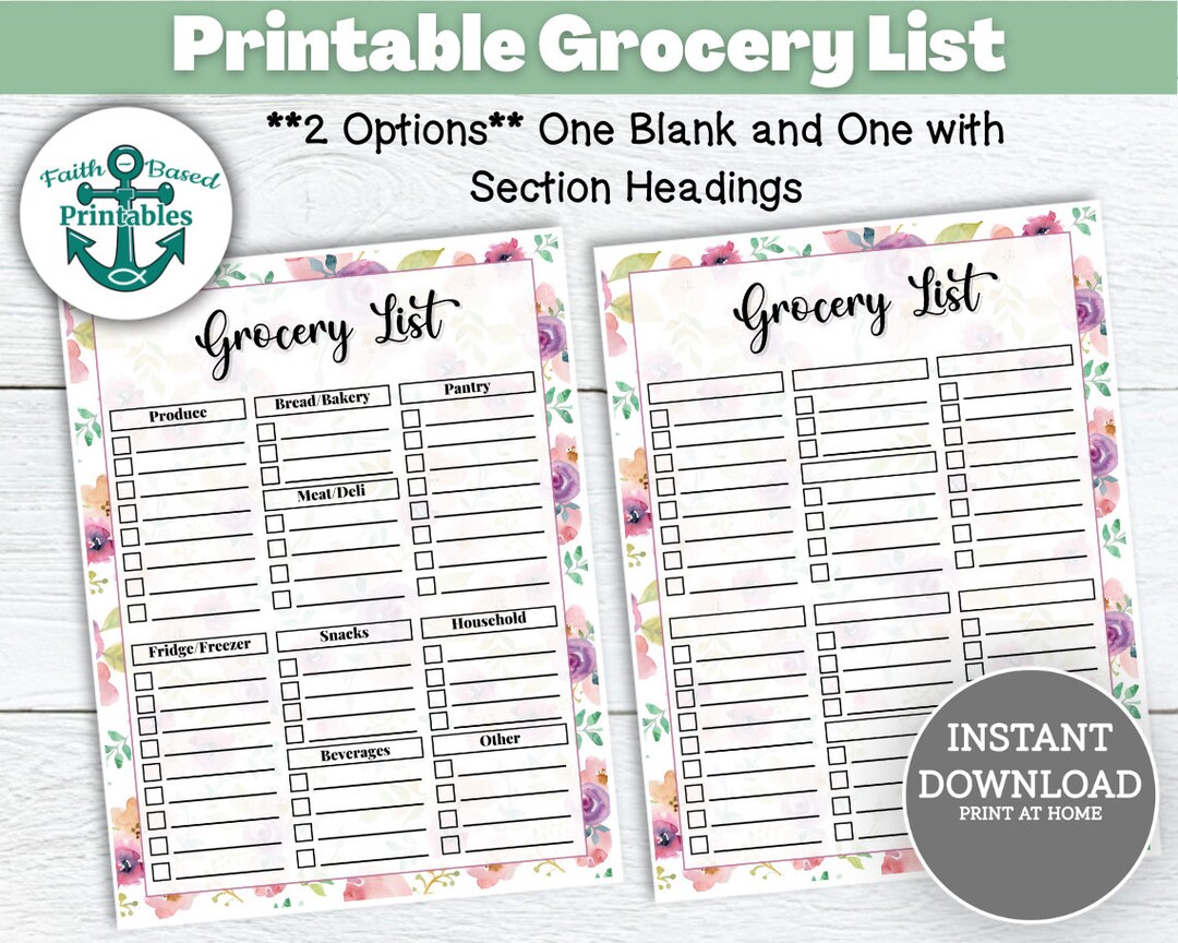 Grocery List Printable Shopping List Simple Printables Purple Green ...