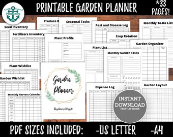 Printable Garden Planner Bundle | Simple Gardening Organizer, Planting Guide, and Outdoor Design