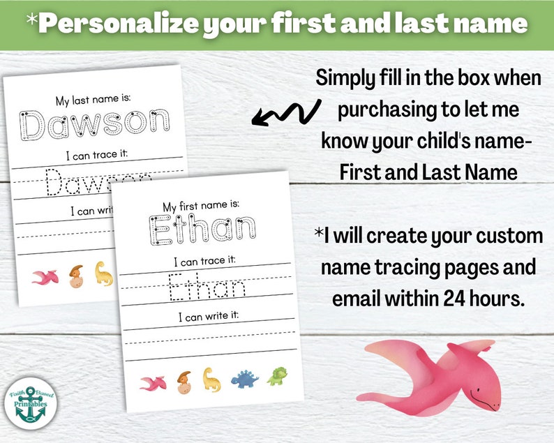 Custom Name Tracing Bundle Handwriting Practice Sheet Sheets Dinosaur ...