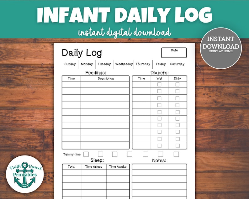 Infant Daily Log Printable Sleep Tracker Diapers Feedings - Etsy