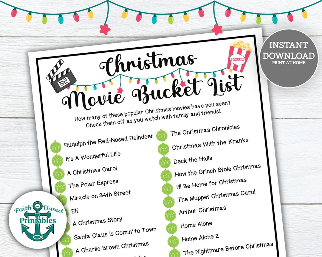 Christmas Movie Bucket List Printable Activity for Kids Adults