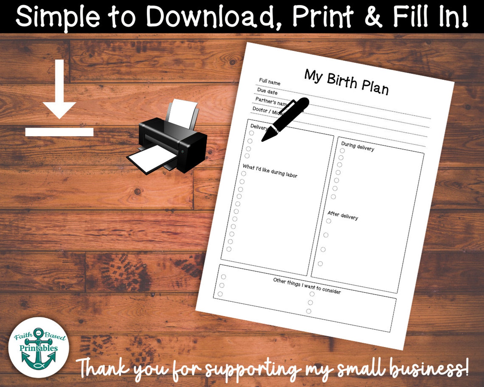Birth Plan Template Simple Printable Birth Plan Checklist - Etsy