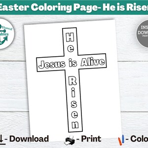 Il est ressuscité croix coloriage Jésus est vivant imprimable Pâques coloriage carte Christian Homeschool école préscolaire dimanche école VBS
