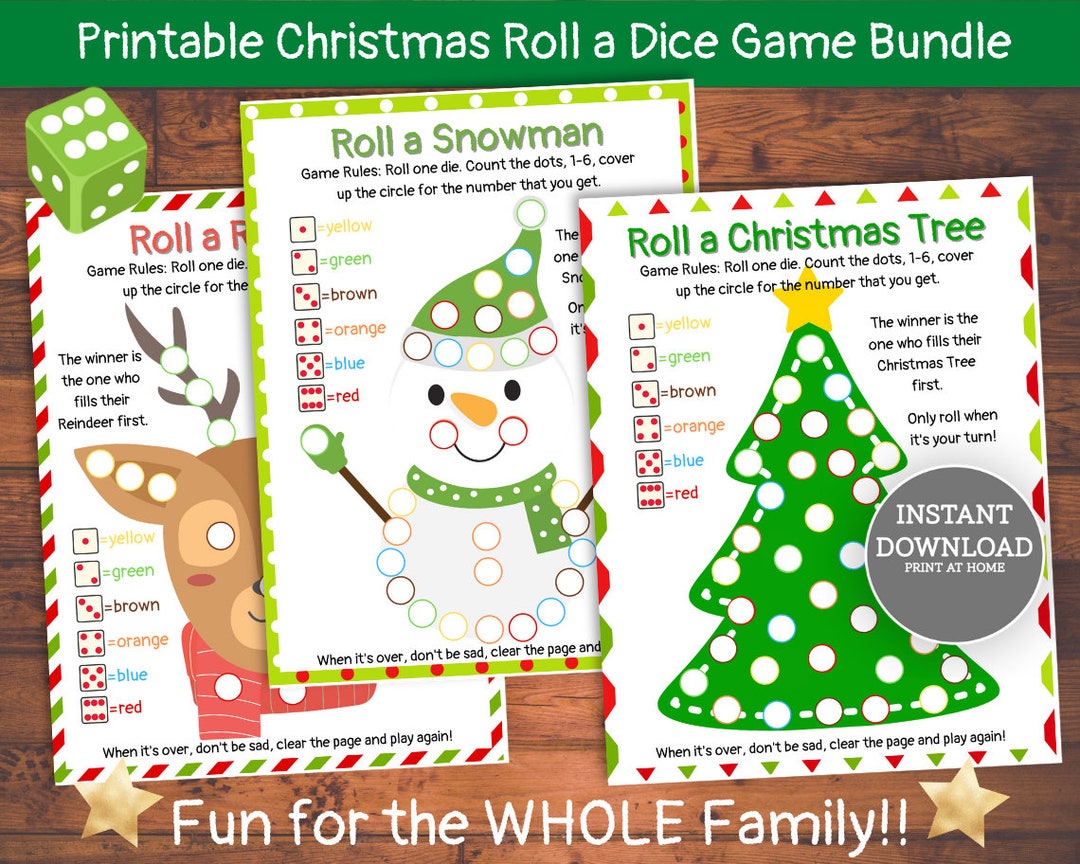 Roll a Christmas Tree Game Printable Roll a Dice Game Bundle