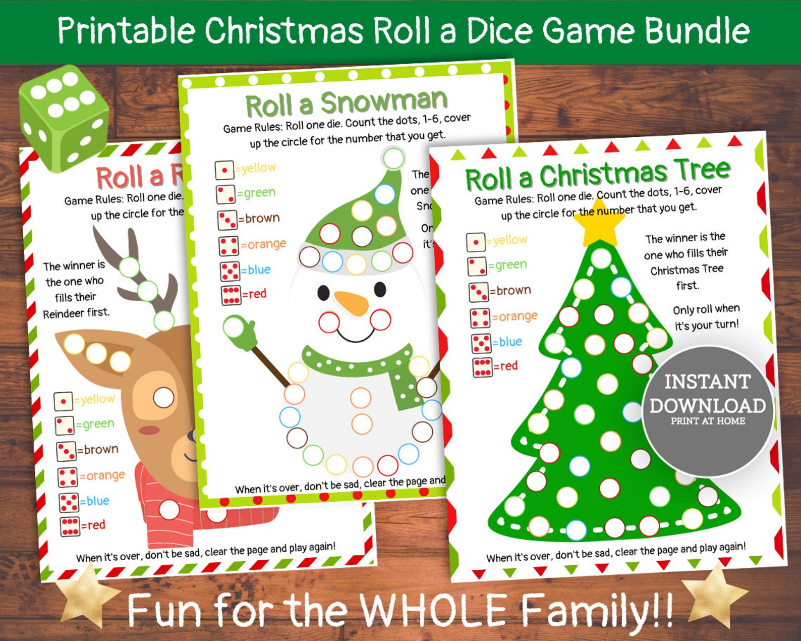 Roll a Christmas Tree Game Printable Roll a Dice Game Bundle Etsy
