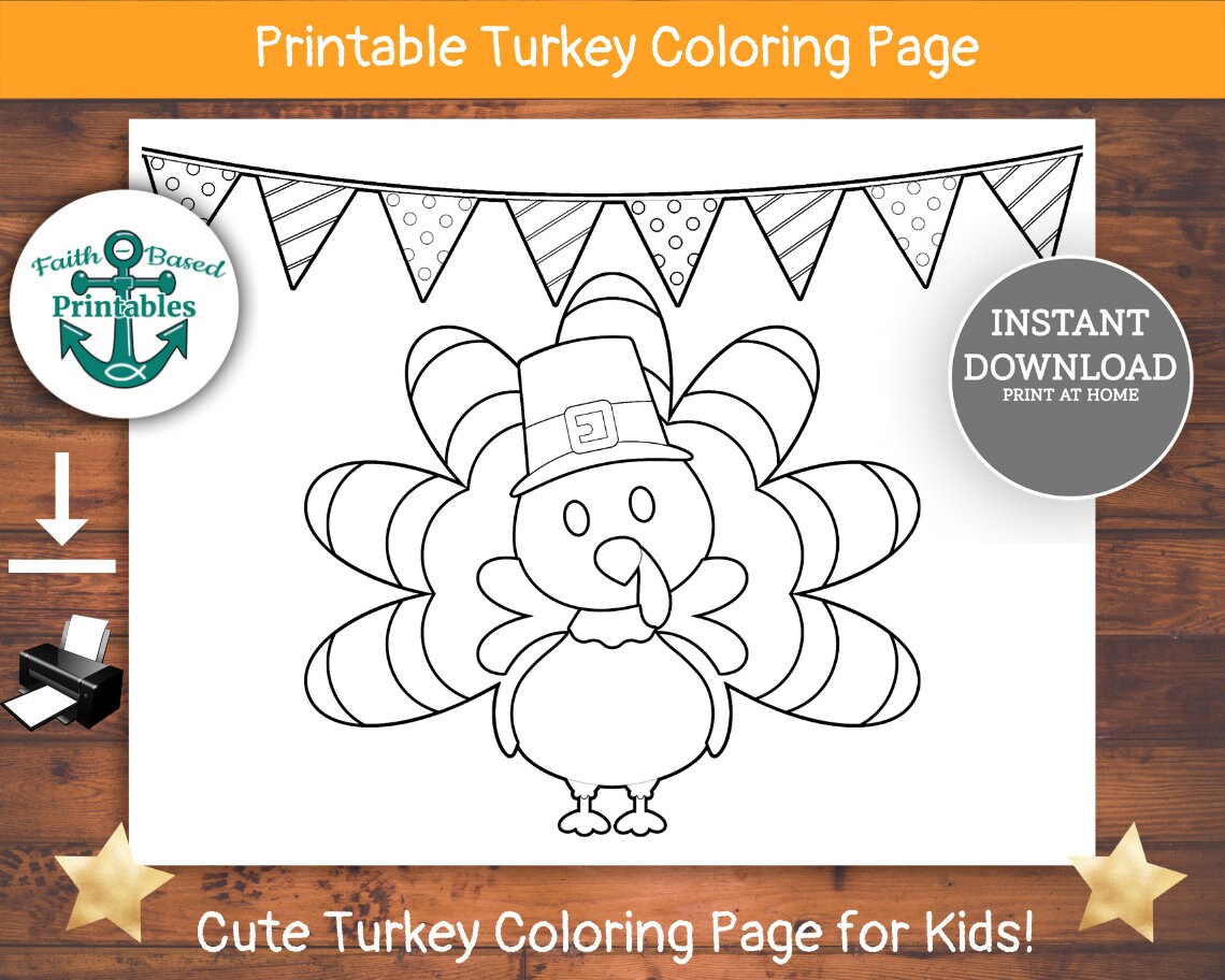 Turkey Coloring Page Turkey Coloring Sheet Thanksgiving - Etsy