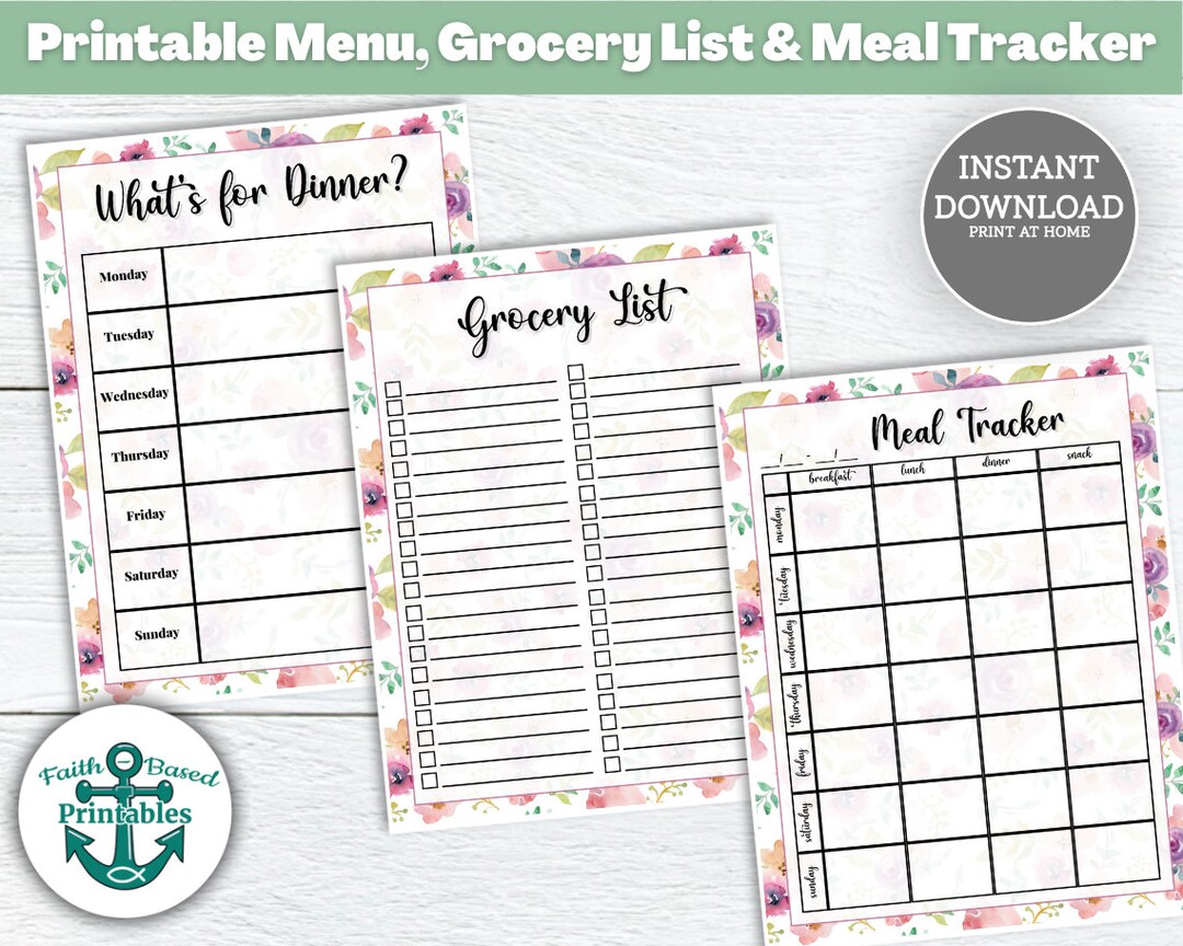 Weekly Meal Planner and Grocery List Printable Weekly Menu Plan PDF ...