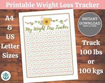 Printable Weight Loss Tracker Printable Weight Loss Motivation Weight Loss Goal Tracker Printable Weight Loss Countdown Customize Weight