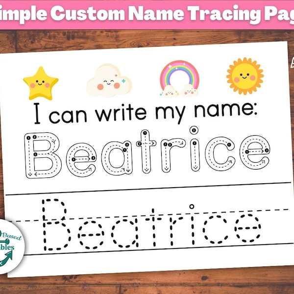 Custom Name Tracing Sheet Handwriting Practice Cute Sunshine Personalized Name Trace Simple Worksheet Printable First Last Names Page Kids