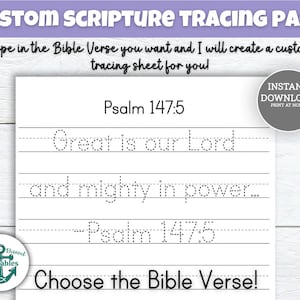 Custom Scripture Tracing Sheet Bible Verse Handwriting Practice Trace Customized Christian Homeschool Worksheet Printable Writing Page PDF