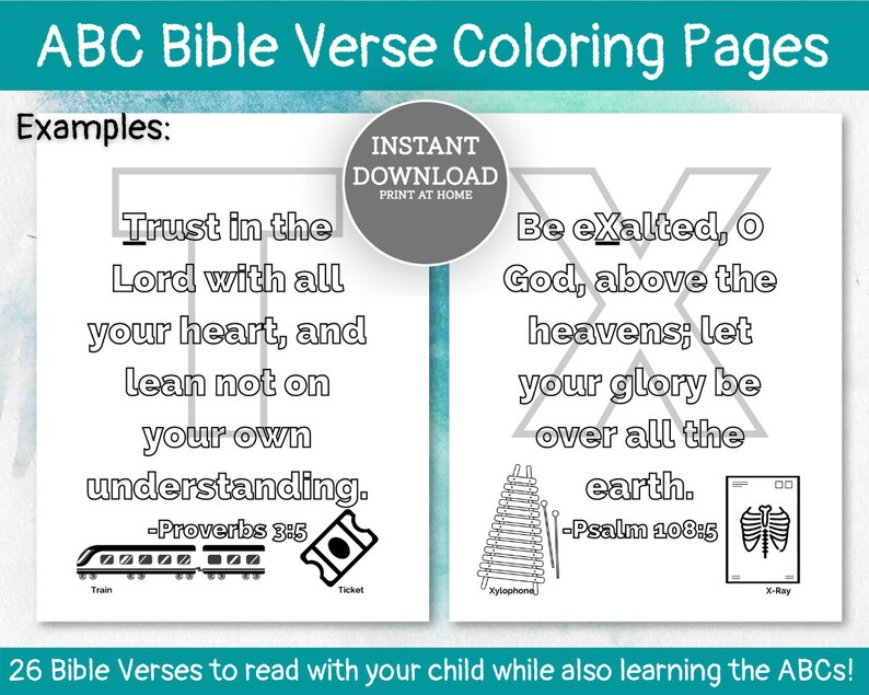 ABC Bible Verse Coloring Pages Printable Bible Coloring Pages | Etsy