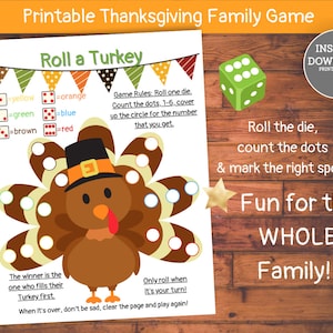 Roll a Turkey Game, Printable Roll a Turkey Dice Game, Roll a Turkey ...