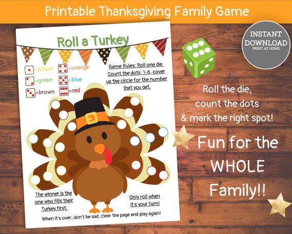 Roll a Turkey Game Printable Roll a Turkey Dice Game Roll a