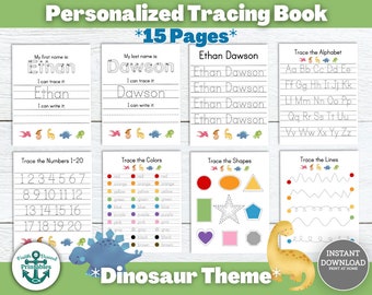 Custom Name Tracing Bundle Handwriting Practice Sheet Sheets Dinosaur Theme Busy Book Personalized Writing Page Printable Preschool Trace