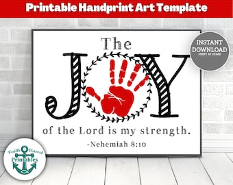 Neemias 8:10 Alegria Modelo de artesanato para impressão à mão Arte do versículo da Bíblia para impressão A alegria do Senhor é minha força Escola Dominical Impressão à mão Artesanato VBS