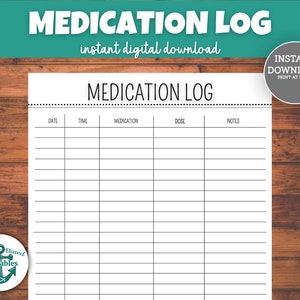 Medication Log Printable Medication Tracker Medication Chart Daily Medication Log Report Schedule Medication List Template Planner PDF