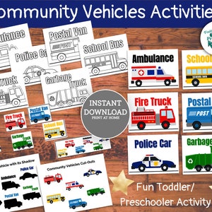 Toddler Printable Community Vehicles Activities Vehicle Matching Activity Learning Vehicles Busy Book Fire Truck Police Car Garbage Truck