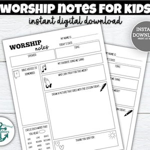 Worship Notes for Kids Printable Sermon for Kids Lesson Children&#39;s Church Journal Christian Homeschool Printable Note Taking Bible Verse