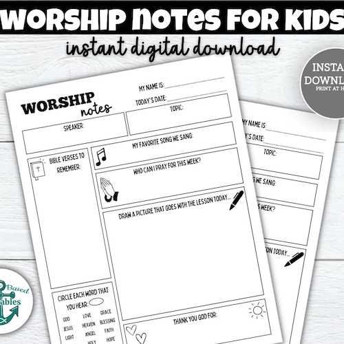 Worship Notes for Kids Printable Sermon for Kids Lesson - Etsy
