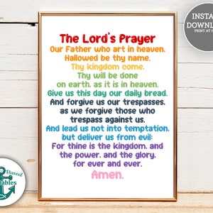 The Lord&#39;s Prayer Printable Christian Kids Wall Art Matthew Scripture Print Sign Church Decor Sunday School Homeschool Class Bible Verse JPG
