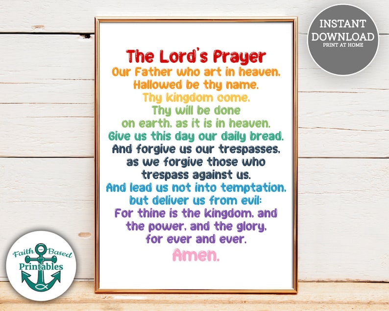 The Lord's Prayer Printable Christian Kids Wall Art - Etsy
