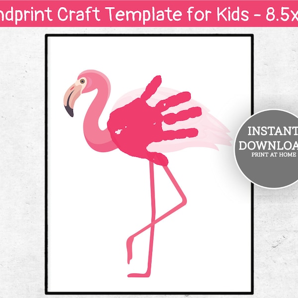 Pink Flamingo Handprint Craft, Printable Flamingo Handprint Card, Flamingo Hand Print Crafts, Hand print Craft for Kids, Preschool Toddler