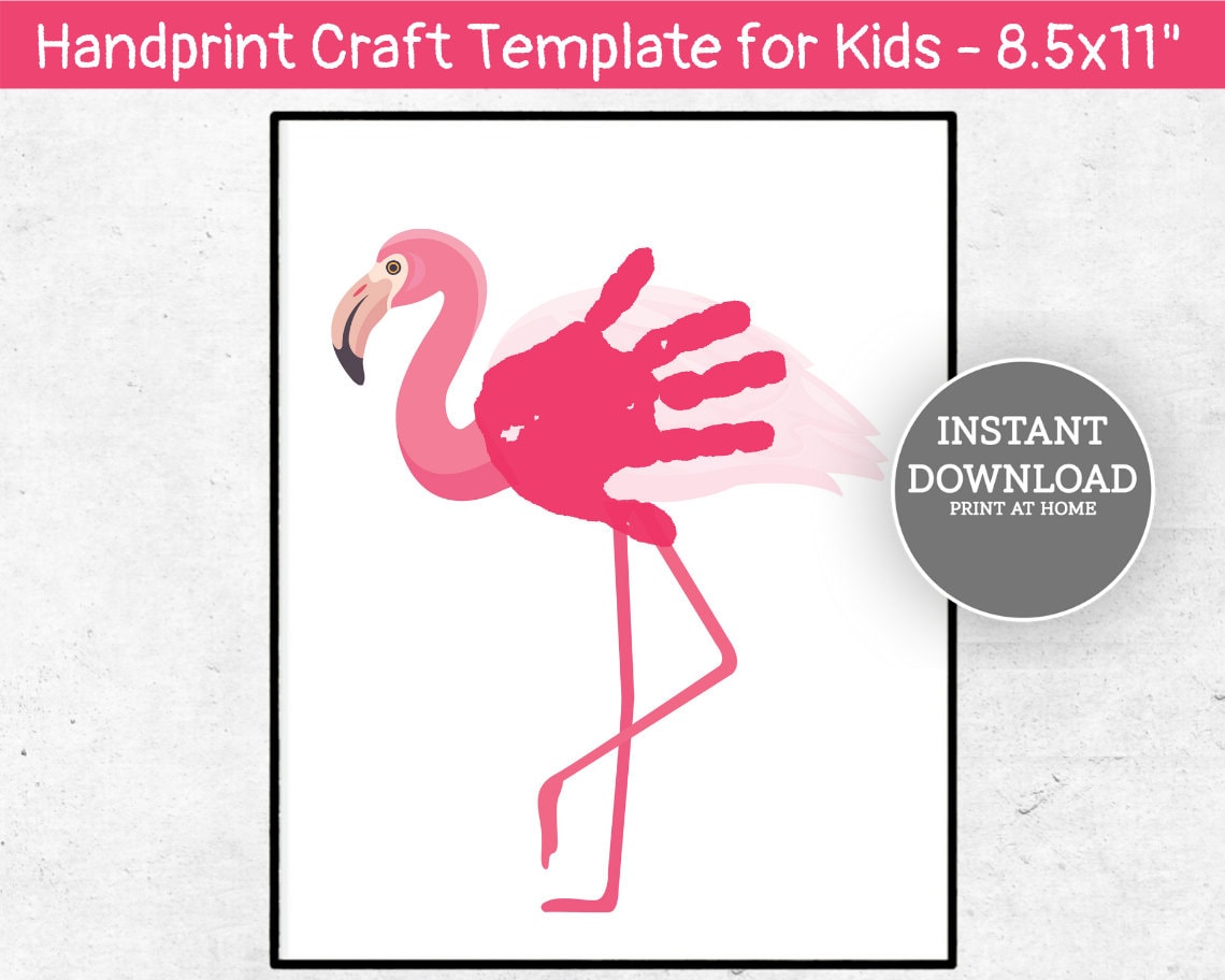 Rosa Flamingo Handabdruck Handwerk, druckbare Flamingo Handabdruck Karte,  Flamingo Handabdruck Handwerk, Handabdruck Handwerk für Kinder,  Vorschulkind - .de