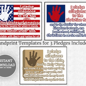 Printable Pledges Handprint Art, Pledge of Allegiance Sign, Pledge to the Christian Flag, Pledge Allegiance to the Bible, Veterans Day Craft