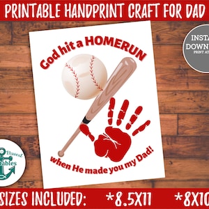 Gott Hit a Homerun, als er Sie mein Dad Baseball druckbare Vatertag Handabdruck Handwerk Sport religiöse Geschenke für christliche Väter gemacht