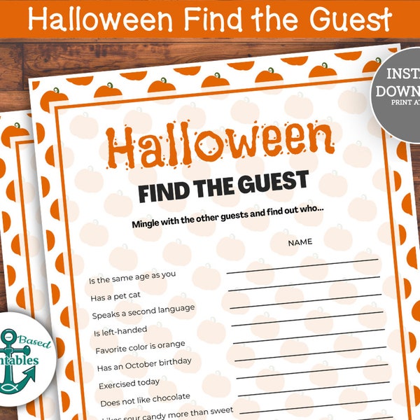 Halloween Find the Guest Game Night Fall Activities for Adults Friends Fun Simple Work Party Games Autumn Parties October Activity PDF