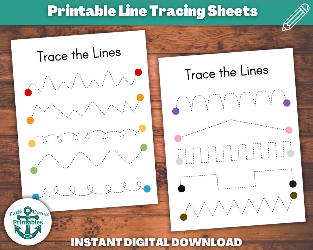 Line Tracing Printable Sheet Trace the Lines Bundle Handwriting ...
