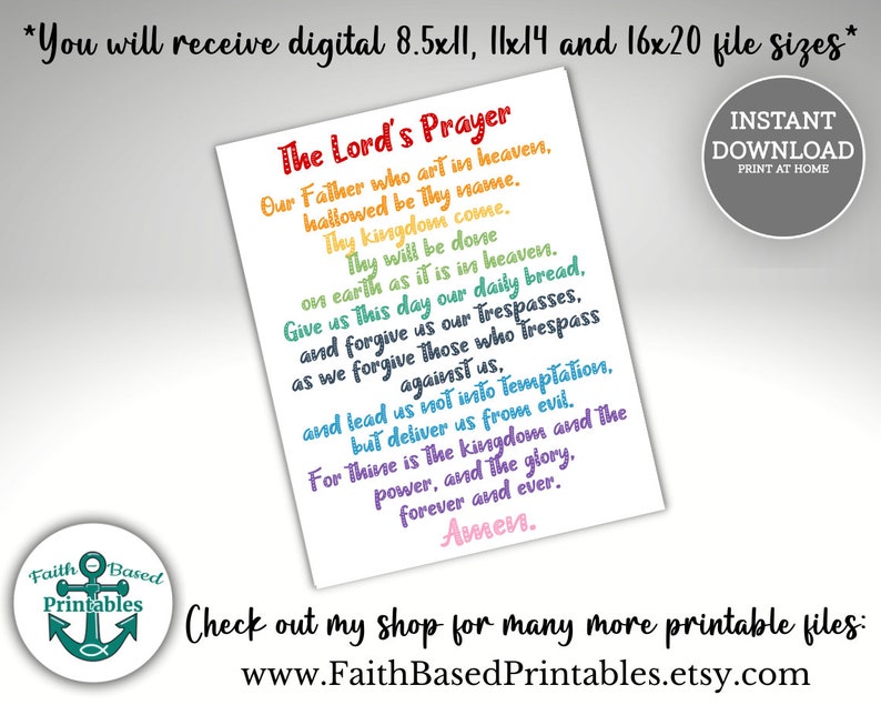 The Lord's Prayer Printable Christian Kids Wall Art - Etsy