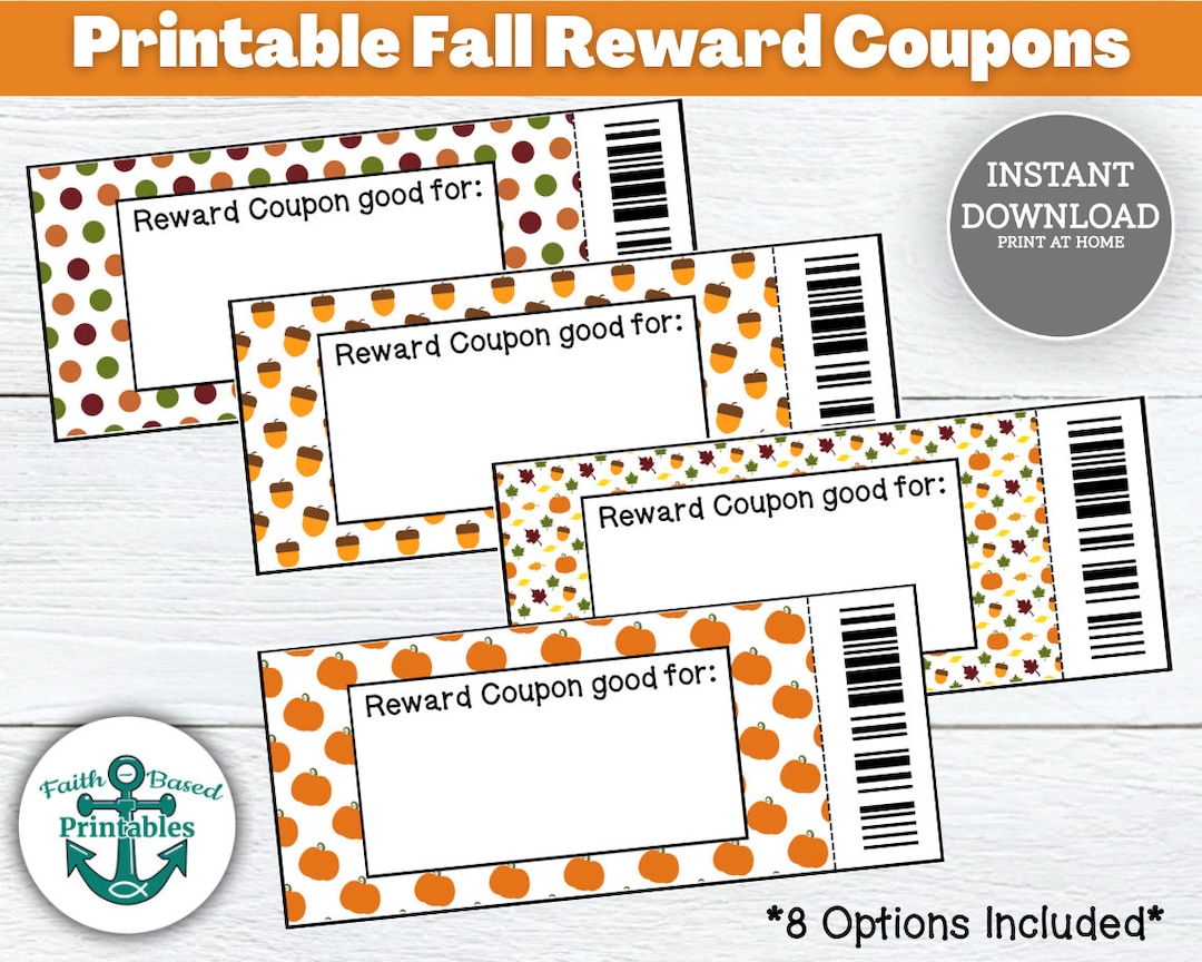 Fall Reward Coupons for Kids Printable Classroom Template Students Gift ...