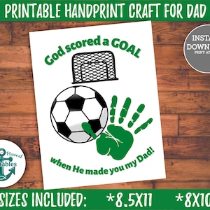 Gott erzielte ein TOR, als er dich zu meinem Vater machte Fußball Handdruck Karte druckbare Vatertag Handabdruck Handwerk Sport Religiöses Geschenk Geschenke DIY