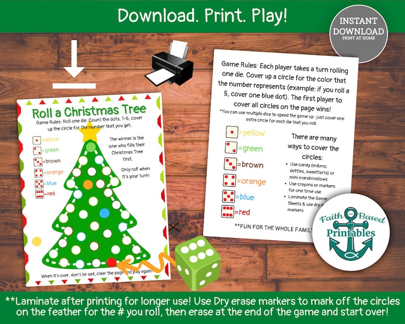 Roll a Christmas Tree Dice Game, Printable Christmas Activity (PDF ...