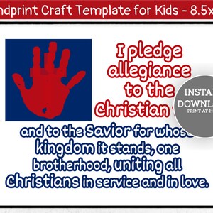 Versprechen an das christliche Flaggen-Handabdruck-Handwerk, druckbare Handabdruck-Kunst, ich verspreche Treue der christlichen Flagge, christliches Handwerk zum Ausdrucken