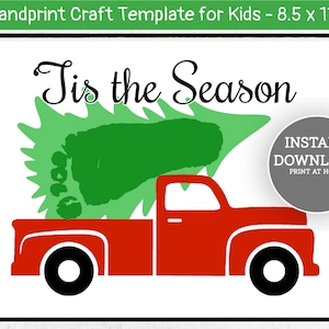 Red Truck Christmas Tree Footprint Craft with Tree, Tis the Season, Christmas Footprint Art, Christmas Tree Handprint, Toddler Christmas Art