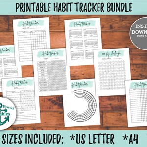 Habit Tracker Printable Bundle Teal Daily Habit Tracker Weekly Habit Tracker Monthly Habit Tracker Yearly Habit Tracker 30 Day Habit Tracker