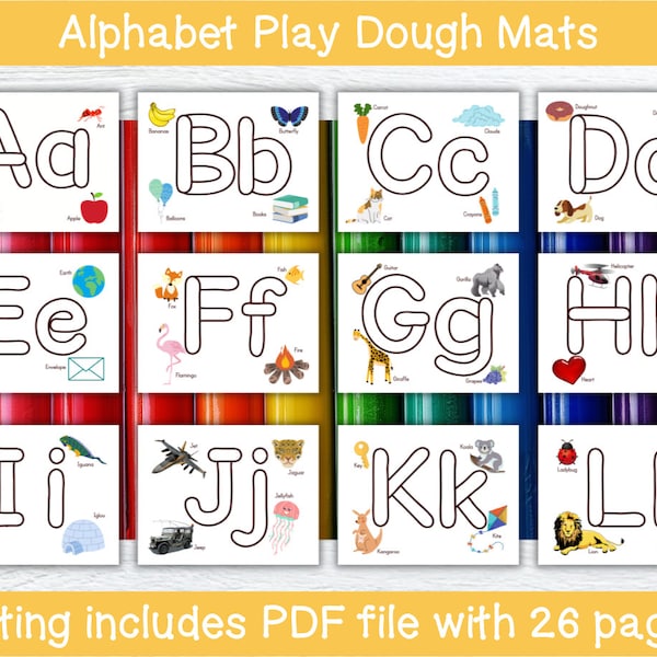 Alphabet Play Dough Mats Printable ABC Playdough Sheets Preschool Toddler Activities Homeschool Activity Busy Book Letter Formation Mat