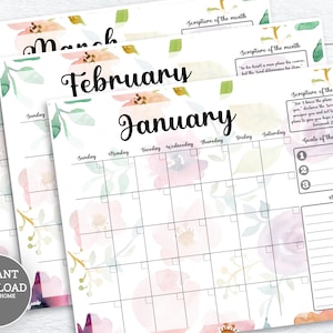 Scripture Calendar Printable Blank Monthly Calendars 12 Months Hope ...