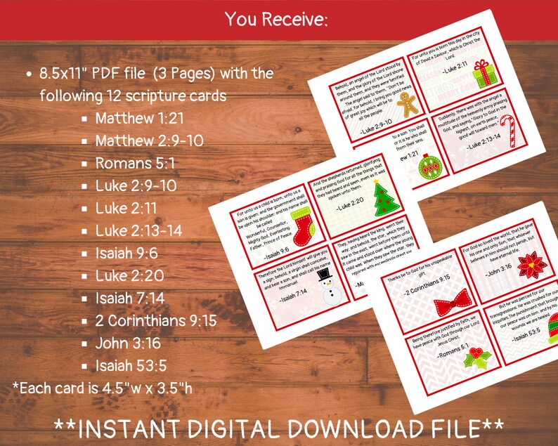 Printable Christmas Scripture Cards for Kids Bible Verses | Etsy