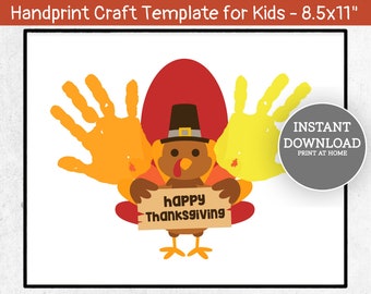 Handprint Turkeys Preschool, Happy Thanksgiving Handprint Craft, Printable Thanksgiving Craft, Toddler Turkey Handprint, Turkey Footprint