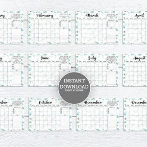 Scripture Calendar Printable Eucalyptus Blank Monthly Calendars 12 ...