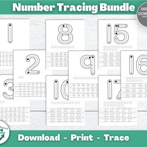 Nummertraceringsbundel Nummers 1-20 Afdrukbaar traceren Handschrift Schrijven Oefenbladen Pagina Pagina's Printables Cijfer 1 tot 20 Kleuterschool