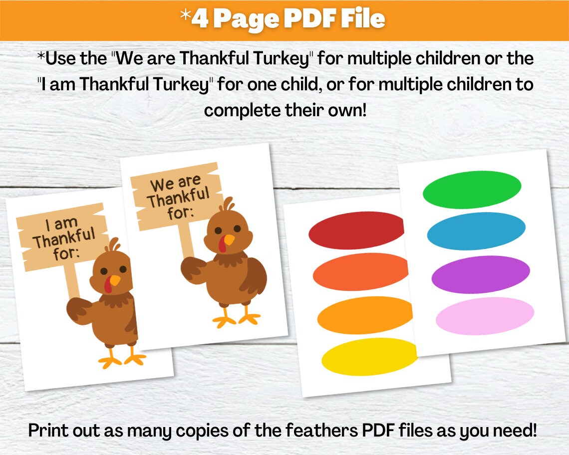 Thankful Turkey for Kids Printable Craft Ideas Grateful - Etsy