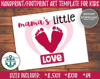 Mama's Little Love Footprint Art Template Printable Handprint Art Valentine Handprint Art Valentines Handprint Craft Kids Keepsake Craft DIY