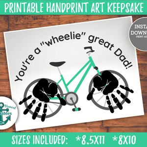 Vatertag Handabdruck Geschenk Du bist ein Wheelie toller Papa druckbare Vatertag Handwerk Fahrrad Fahrrad Handabdruck Art Geburtstag für Papa von Kindern