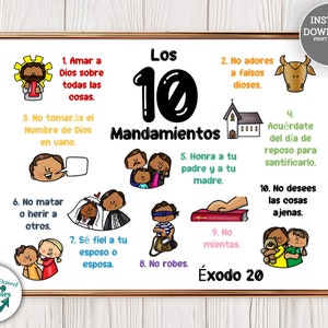 Los 10 Mandamientos Éxodo 20 Diez Mandamientos en español Signo imprimible para niños Christian Wall Art Christian Homeschool Imprimible Biblia Éxodo