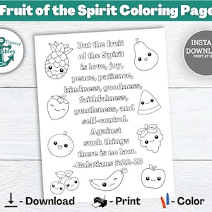 Fruit of the Spirit Malvorlage Obst Ausmalseite Coloration Schrift Bibel Vers Kinderkirche Sonntagsschule Christlich Homeschool